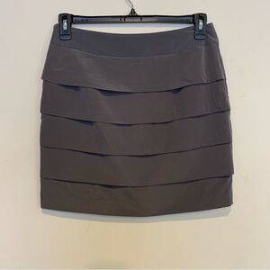 LOFT Mini Skirt, Taupe, Tiered Layers, fully lined,side zip, size 4 polyester